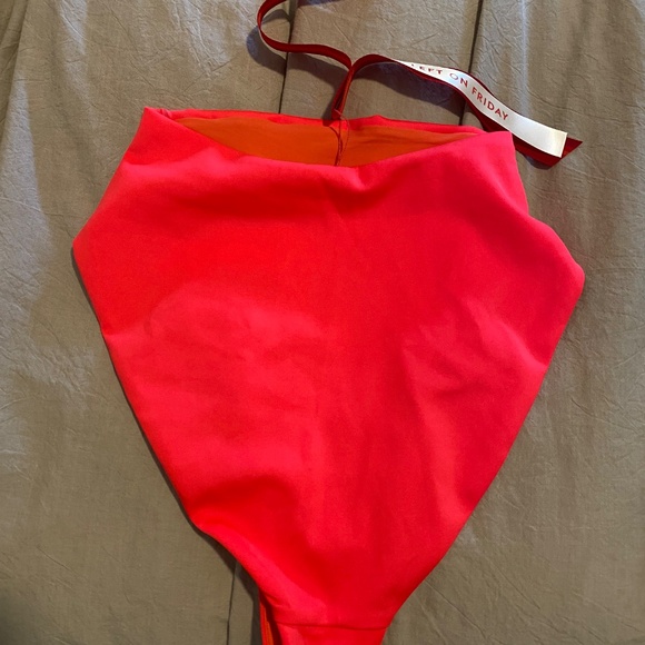 Left On Friday High-Waisted Bikini Bottom in Red and Orange - Picture 2 of 3